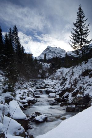 Icy water flowing down